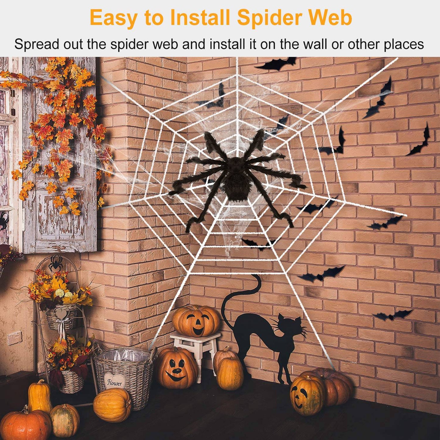 Halloween Decorations Spider Outdoor 49inch Hairy Spider with 126 inch Tarantula