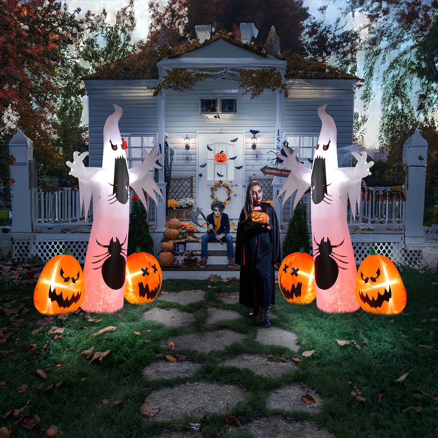 11.8 FT Halloween Inflatables Ghost Spider Pumpkin Outdoor Decorations Yard Lawn