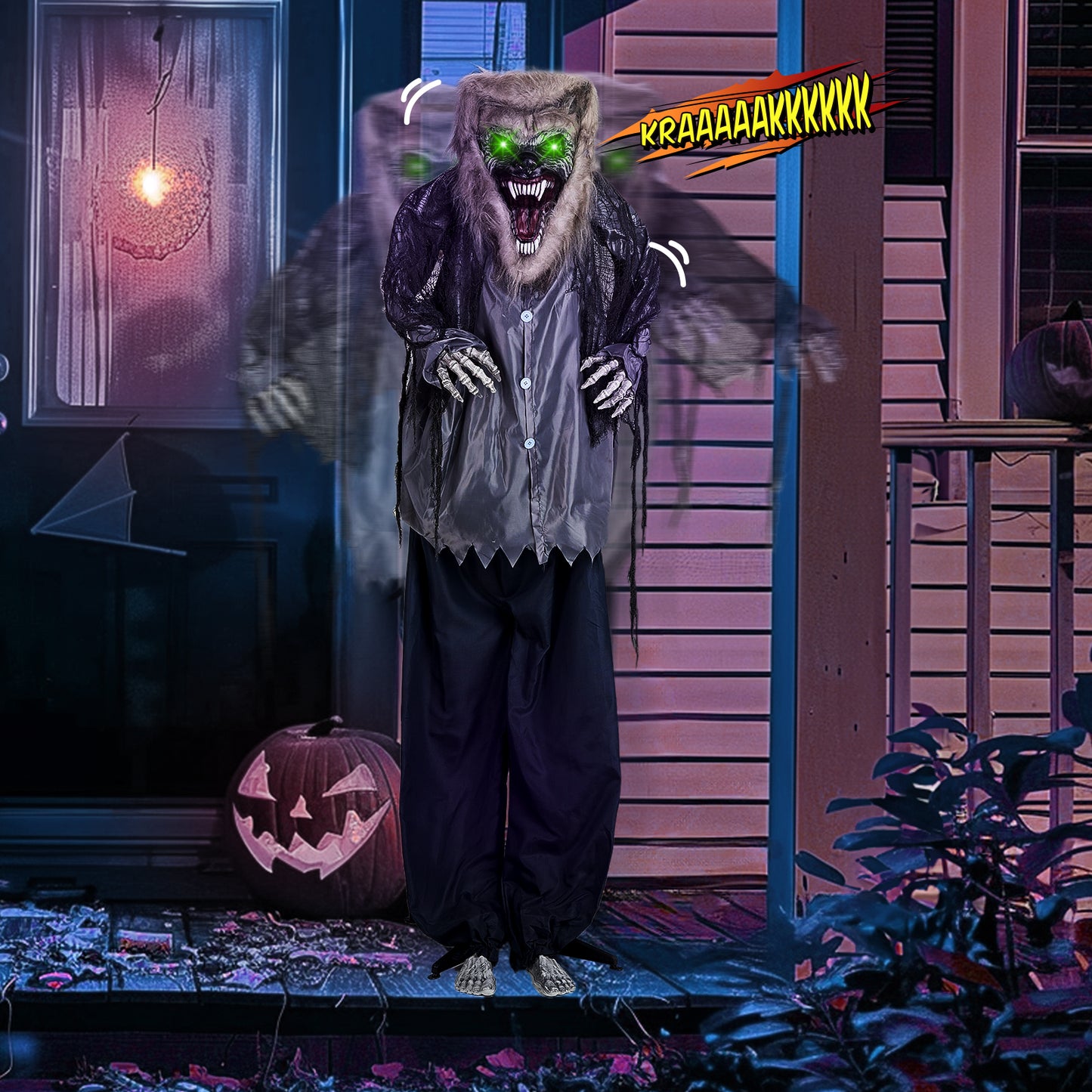 6.9ft Giant Werewolf Halloween Yard Decoration Scary Outdoor talking Prop