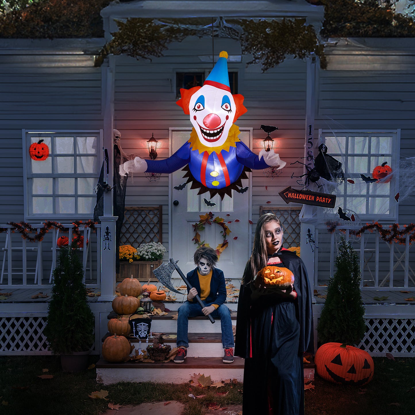 3.3 FT Halloween Inflatable Clown Broke Out Outdoor Decorations Built-in LED
