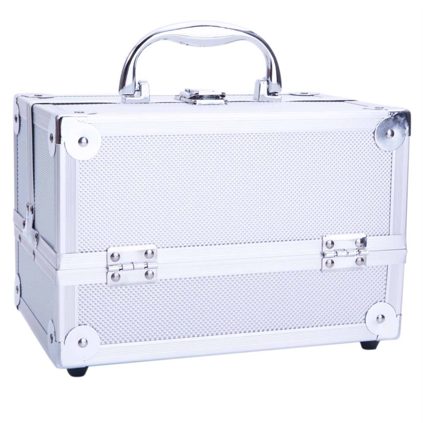 Aluminum Makeup Train Case Jewelry Box Cosmetic Organizer with Mirror Silver