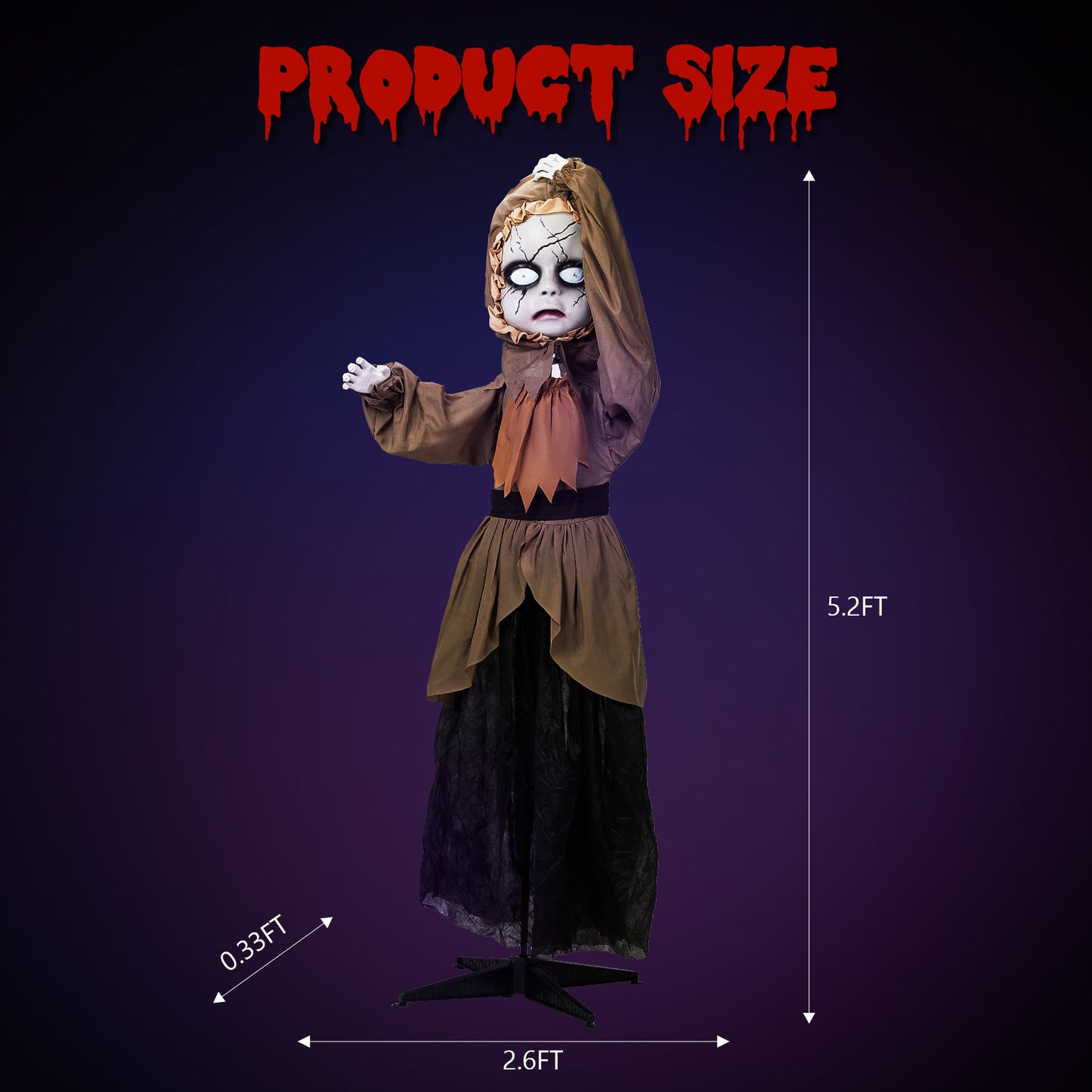 5.3ft Halloween Animated Decorations Girl Halloween Standing Decoration