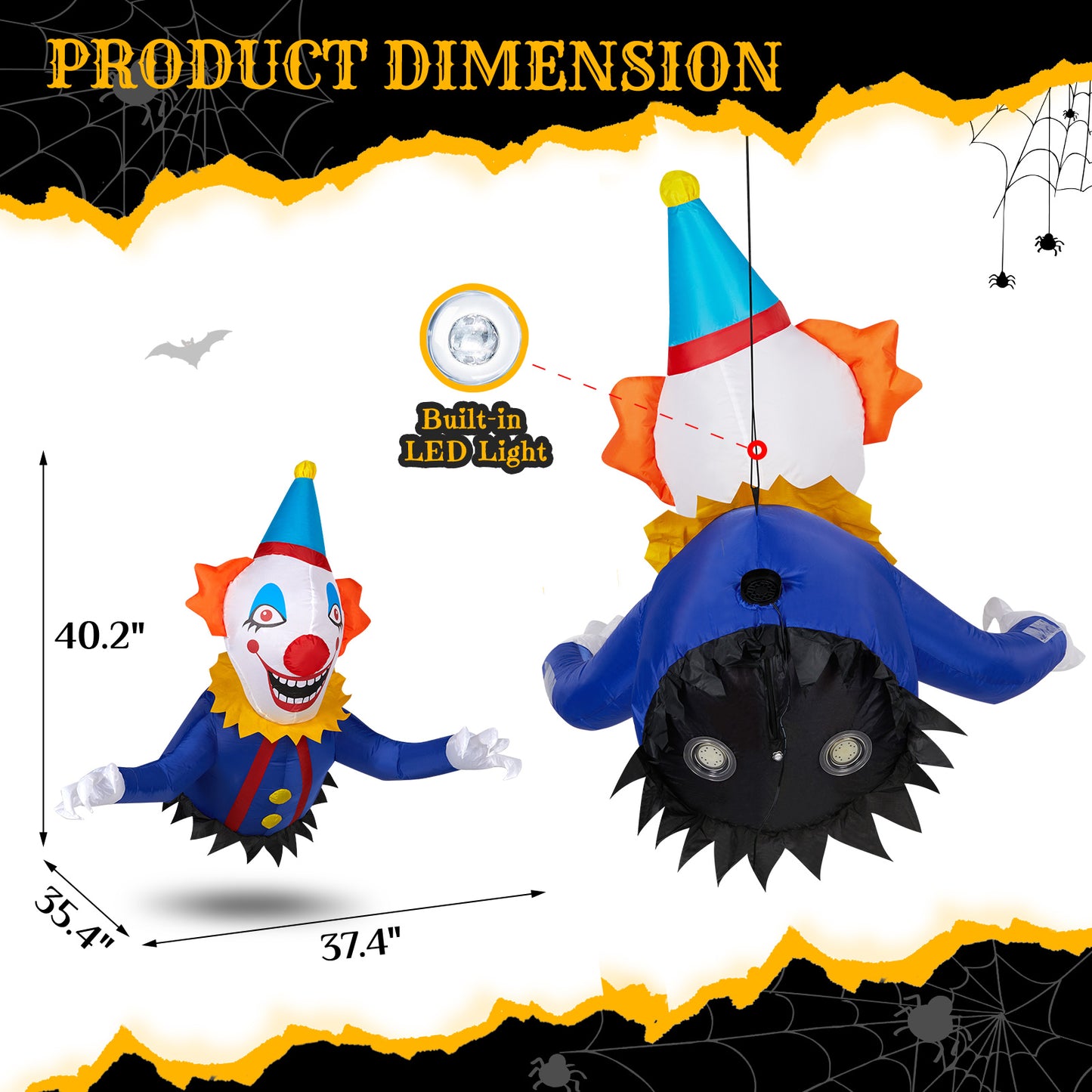 3.3 FT Halloween Inflatable Clown Broke Out Outdoor Decorations Built-in LED