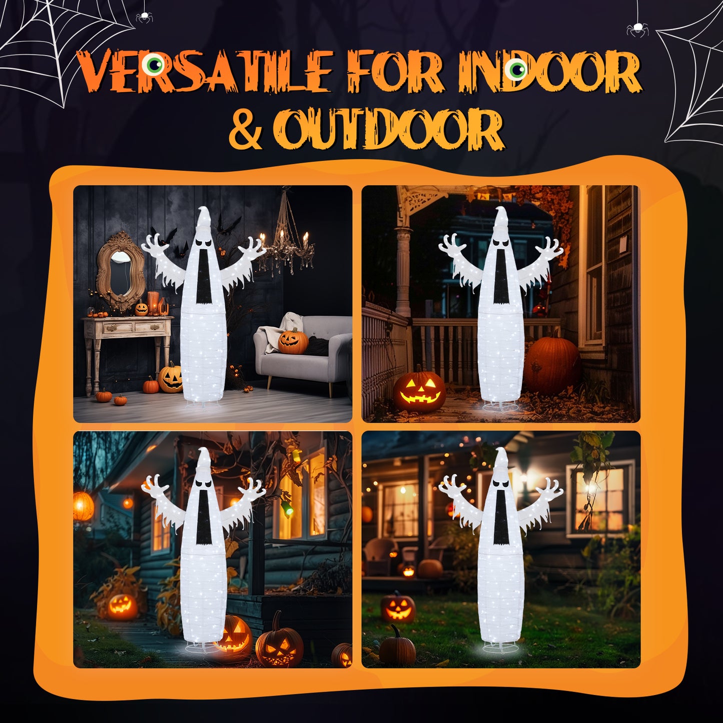 5.9ft Pop-up Ghost 160LED Lighted Outdoor Halloween Decorations 30V 3.6W