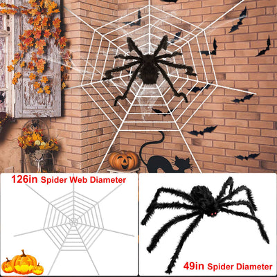 Halloween Decorations Spider Outdoor 49inch Hairy Spider with 126 inch Tarantula