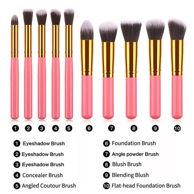 10pcs Makeup Brushes Cosmetic Eyebrow Blush Foundation Powder Kit Set with bag