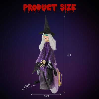 3ft Witch Halloween Hanging Decoration Talking Witch Glow Eyes with LED lights