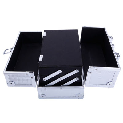 Aluminum Makeup Train Case Jewelry Box Cosmetic Organizer with Mirror Silver