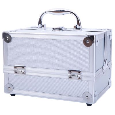 Aluminum Makeup Train Case Jewelry Box Cosmetic Organizer with Mirror Silver