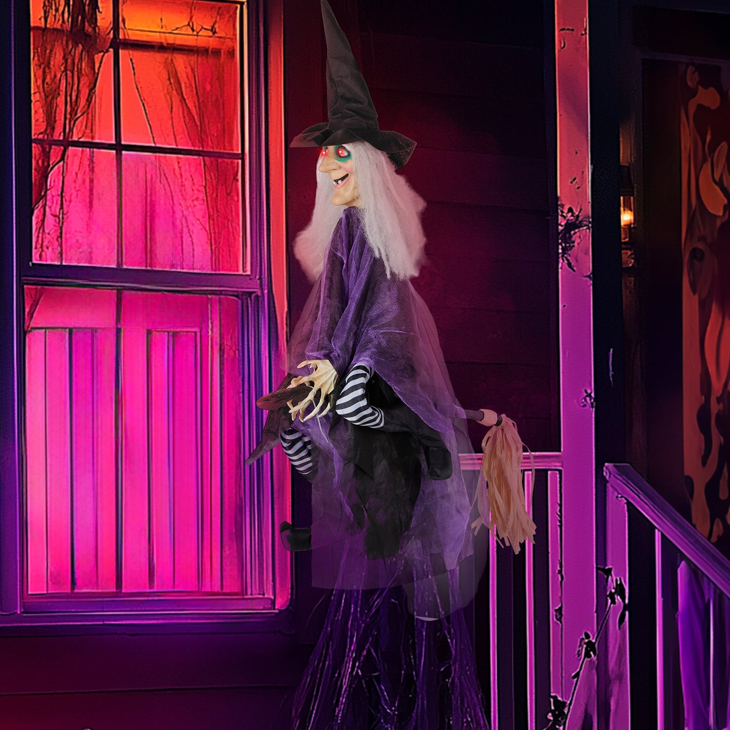 3ft Witch Halloween Hanging Decoration Talking Witch Glow Eyes with LED lights