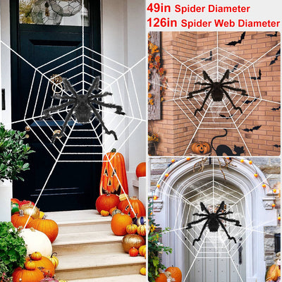 Halloween Decorations Spider Outdoor 49inch Hairy Spider with 126 inch Tarantula