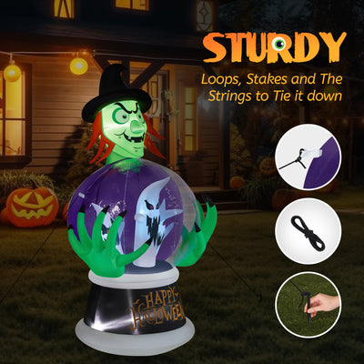 5.9ft Witch & Crystal Ball Inflatable Halloween Scary Decoration