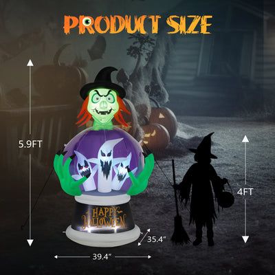 5.9ft Witch & Crystal Ball Inflatable Halloween Scary Decoration