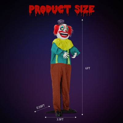 6ft Yellow Eyed Clown Outdoor Halloween Decorations Talking Creepy Haunting Prop