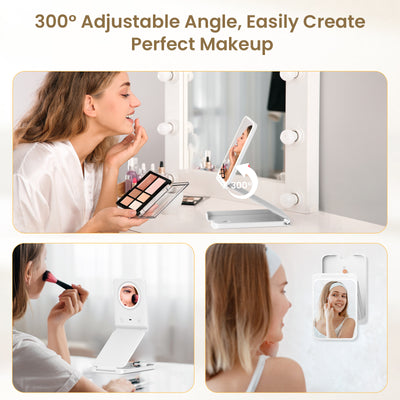 Travel Makeup Mirror with 3 color Lights Portable 5 X Lighted Magnification