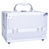 Aluminum Makeup Train Case Jewelry Box Cosmetic Organizer with Mirror Silver