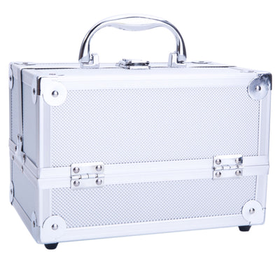 Aluminum Makeup Train Case Jewelry Box Cosmetic Organizer with Mirror Silver