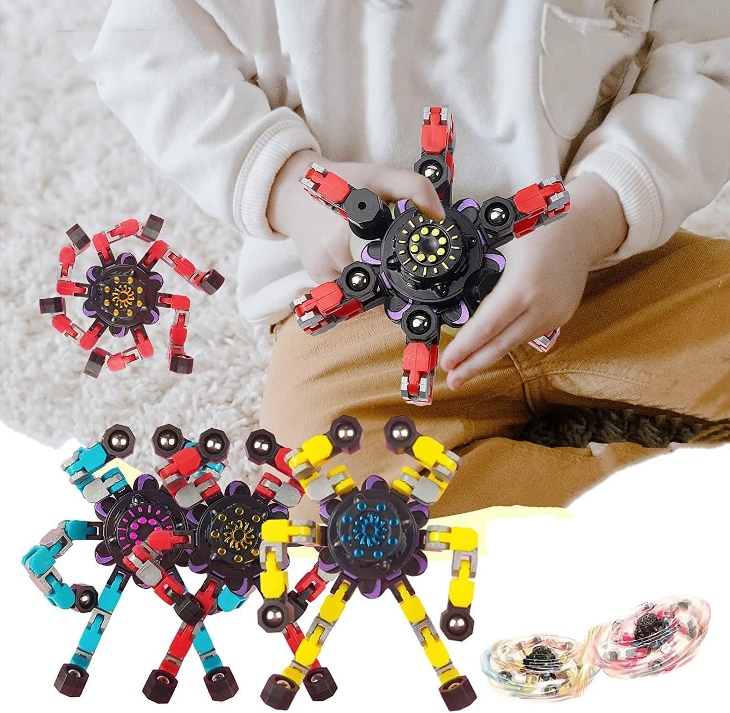 8Pcs Deformable Fidget Robot Fingertip Gyro Kids Creative DIY Decompression
