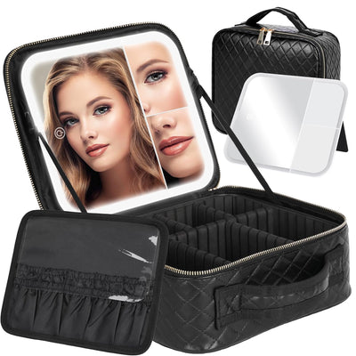 Travel Makeup Bag With Light Up Mirror Portable Storage Box With 3 Color lights