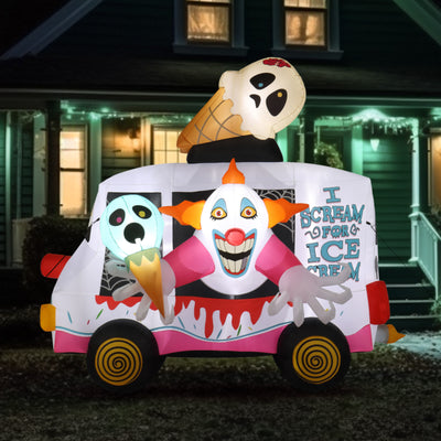 8ft Clown Ice Cream Truck Halloween Inflatable Decorations Built-in 9 LED light