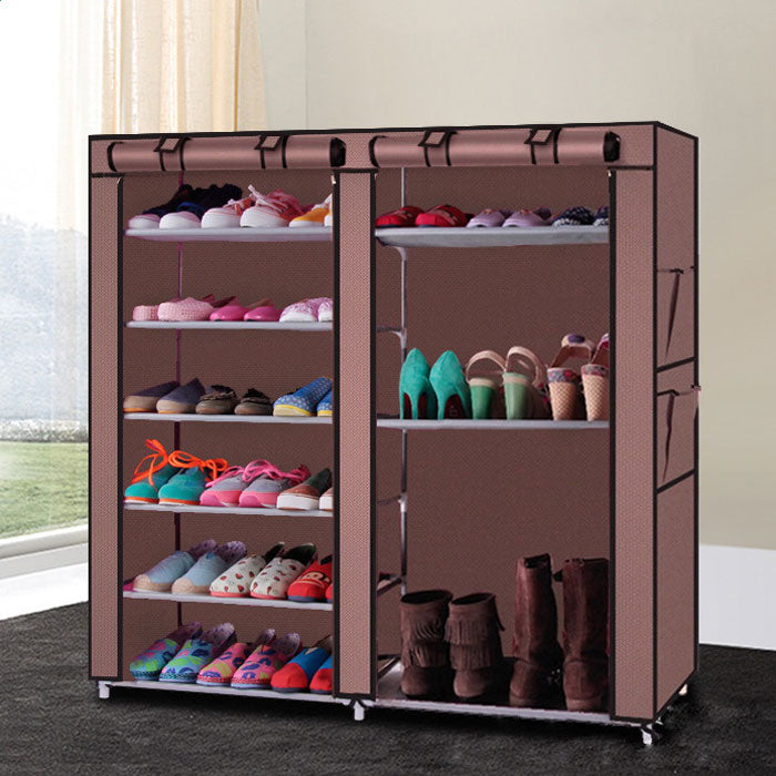 Double Rows 9 Lattices Combination Style Shoe Cabinet storage rack coffee brown