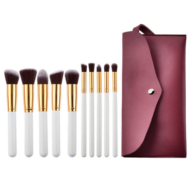 10pcs Makeup Brushes Cosmetic Eyebrow Blush Powder Kit Set with bag White