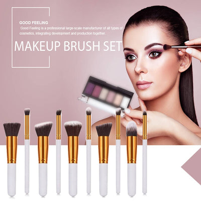 10pcs Makeup Brushes Cosmetic Eyebrow Blush Powder Kit Set with bag White