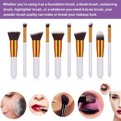 10pcs Makeup Brushes Cosmetic Eyebrow Blush Powder Kit Set with bag White