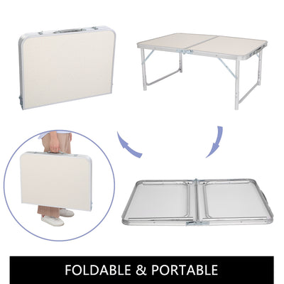 3ft Portable Aluminum Foldable Party Garden BBQ Camping Table Adjustable white