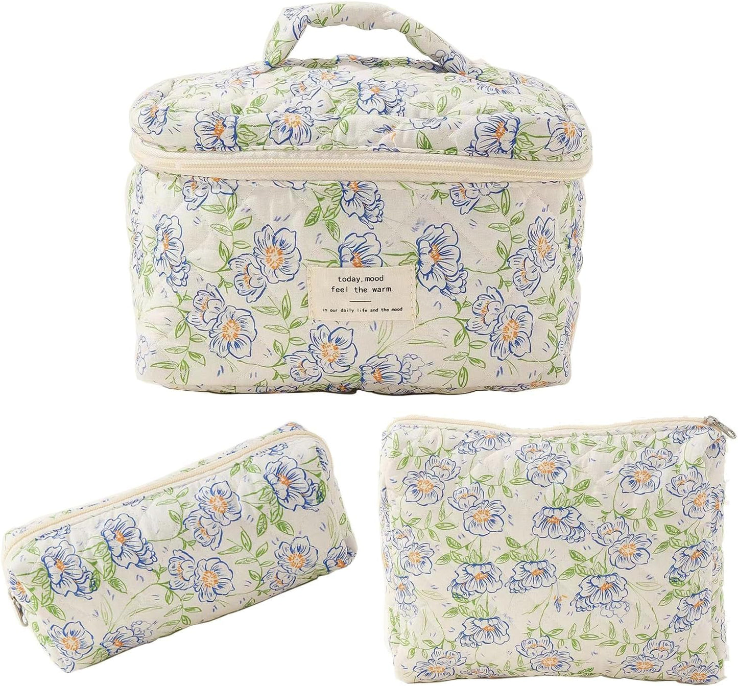 3 pcs Cosmetic Bags for Women Floral Makeup Organizer Travel Toiletry Storage