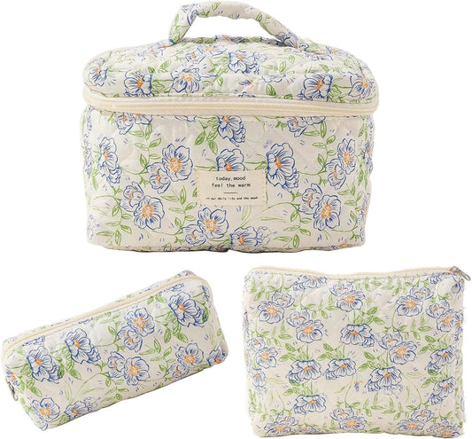 3 pcs Cosmetic Bags for Women Floral Makeup Organizer Travel Toiletry Storage