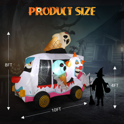 8ft Clown Ice Cream Truck Halloween Inflatable Decorations Built-in 9 LED light