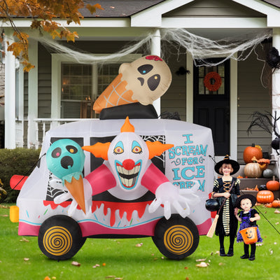 8ft Clown Ice Cream Truck Halloween Inflatable Decorations Built-in 9 LED light