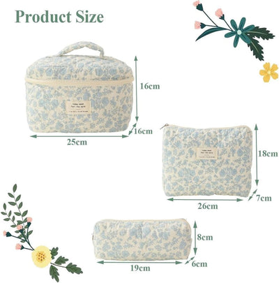 3 pcs Cosmetic Bags for Women Floral Makeup Organizer Travel Toiletry Storage