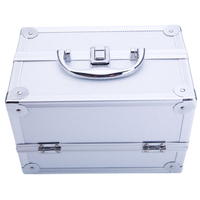 Aluminum Makeup Train Case Jewelry Box Cosmetic Organizer with Mirror Silver