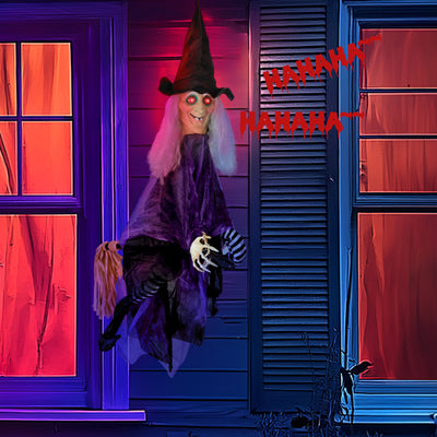 3ft Witch Halloween Hanging Decoration Talking Witch Glow Eyes with LED lights