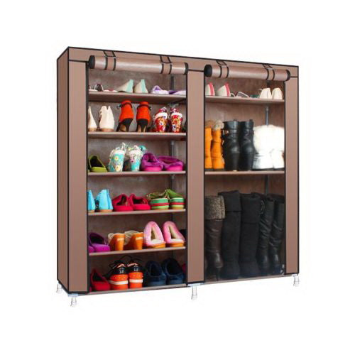 Double Rows 9 Lattices Combination Style Shoe Cabinet storage rack coffee brown